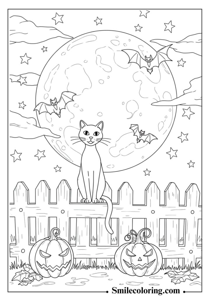 Black Cat and Full Moon