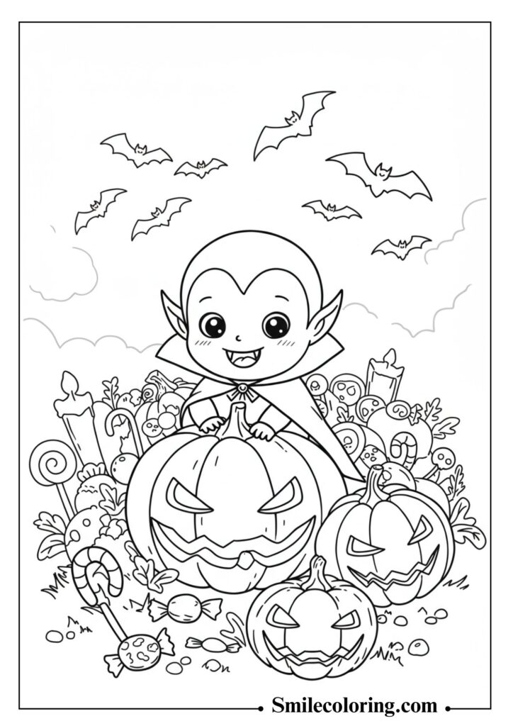Cute Baby Vampire in Pumpkin Patch