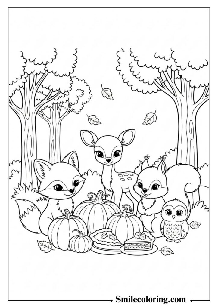 Cute Woodland Animals Celebrating Thanksgiving