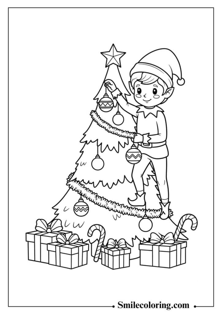 Elf on the Shelf Decorating a Christmas Tree