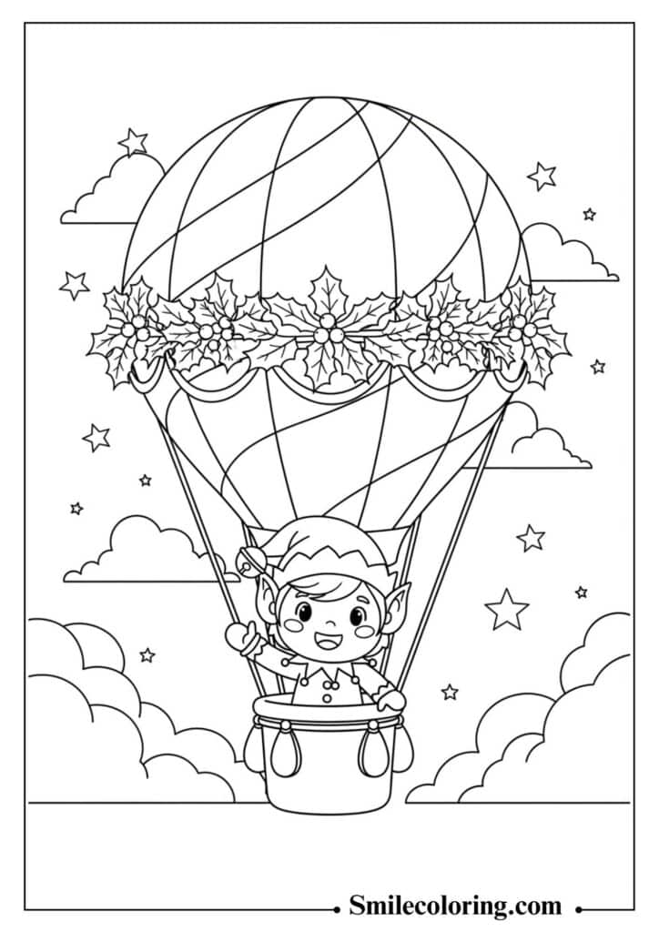 Elf on the Shelf Flying in a Hot Air Balloon