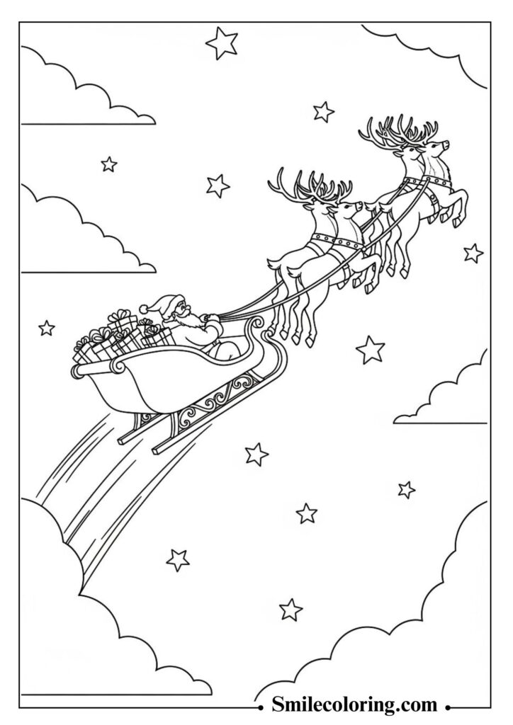 Flying Reindeer with Santa’s Sleigh