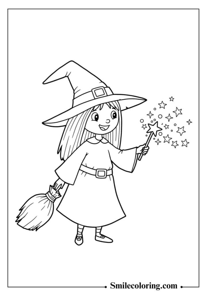 Funny Witch with Crooked Hat and Wand