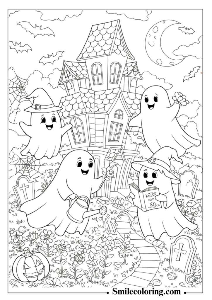 Haunted House with Ghost Family
