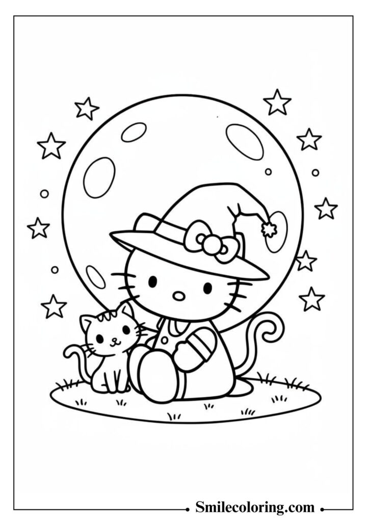 Hello Kitty with Black Cat and Moon