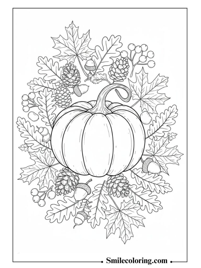 Pumpkin with Autumn Leaves