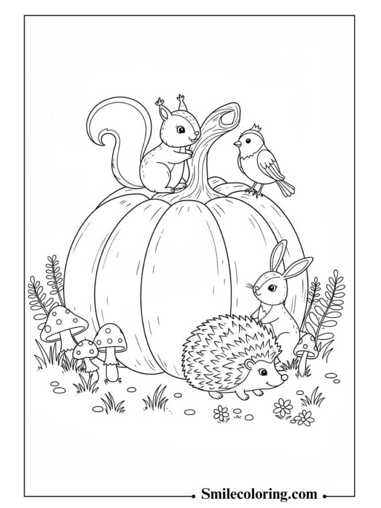 Pumpkin with Woodland Creatures
