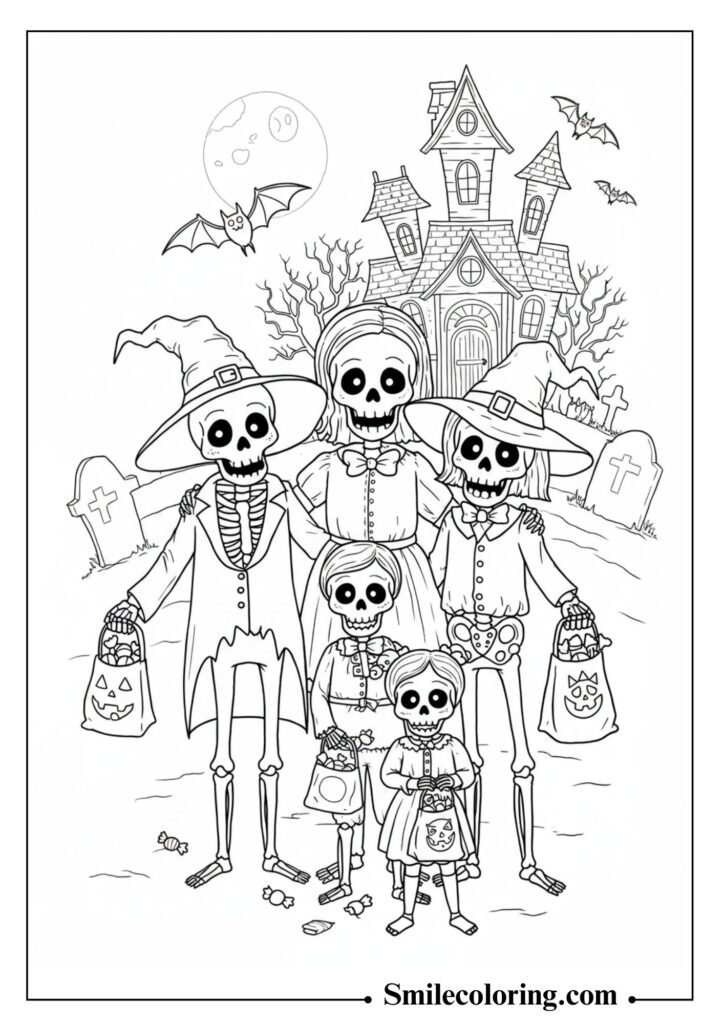 Skeleton Family Trick or Treating