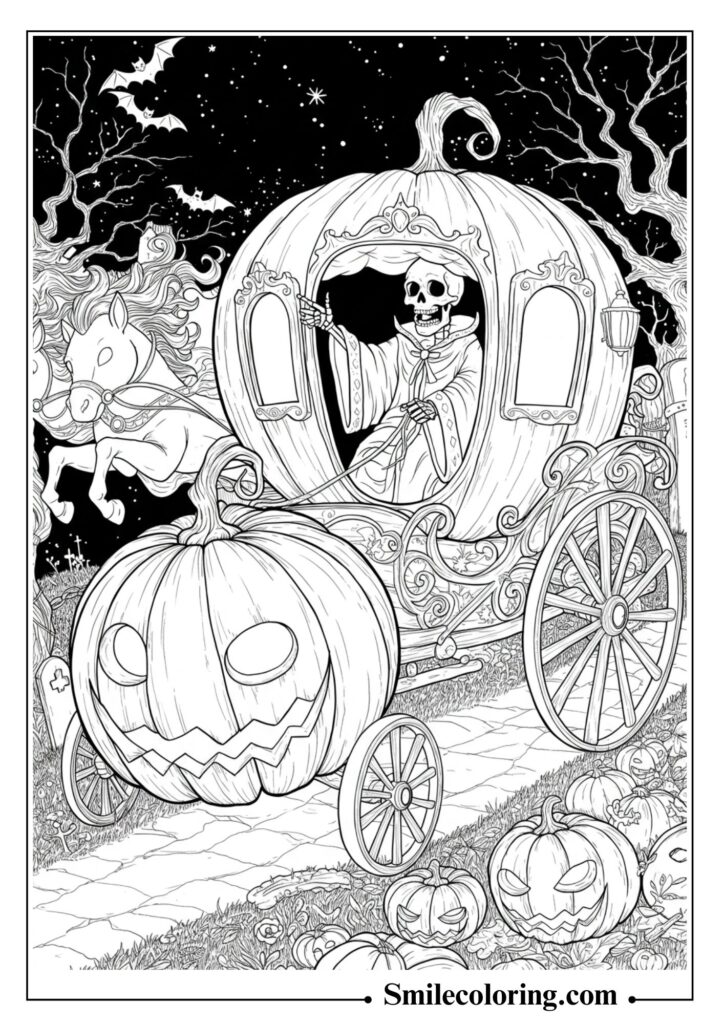Skeleton Riding a Pumpkin Carriage