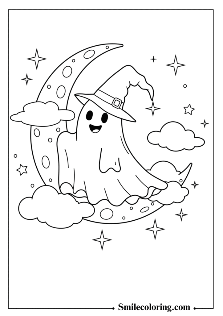 Sleepy Ghost on a Crescent Moon
