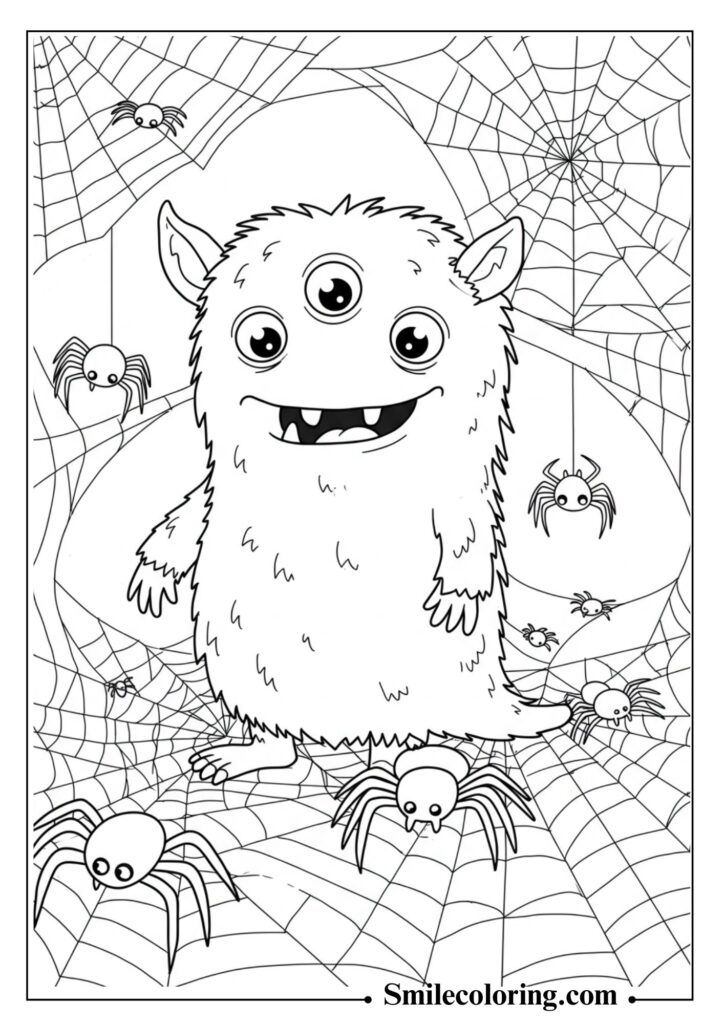 Three-Eyed Monster with Spider Webs