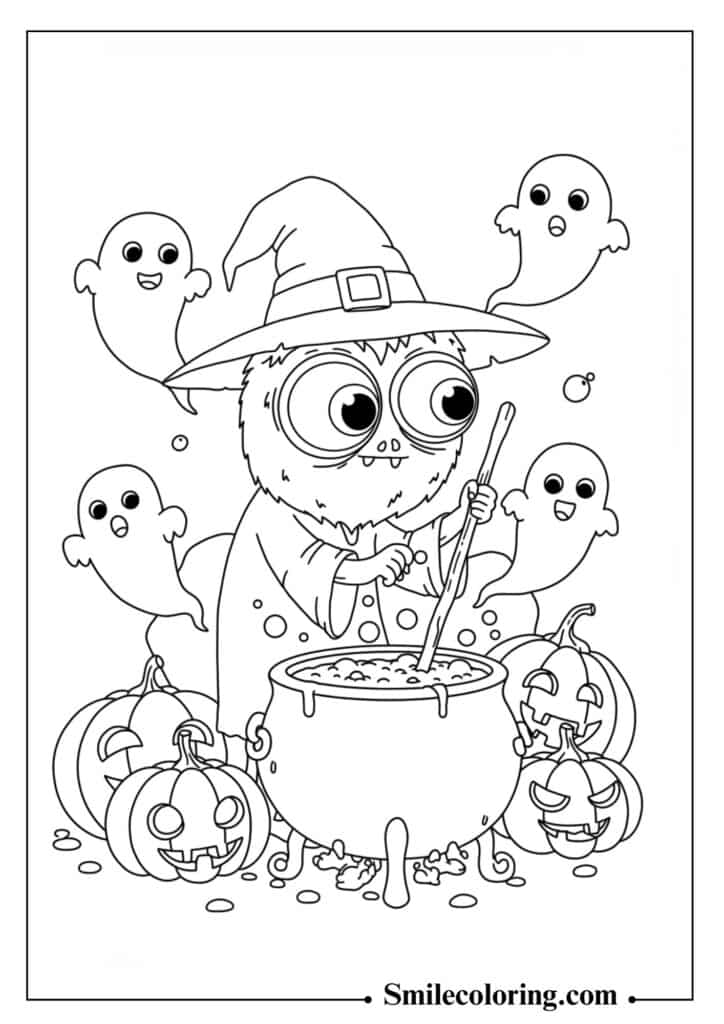 Witch Monster Stirring a Cauldron