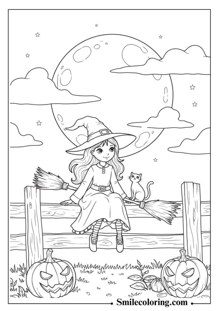 Witch and Her Cat Under the Moonlight