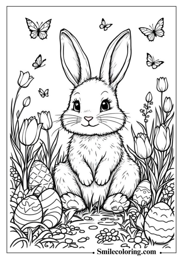 Cute Easter Bunny with Eggs