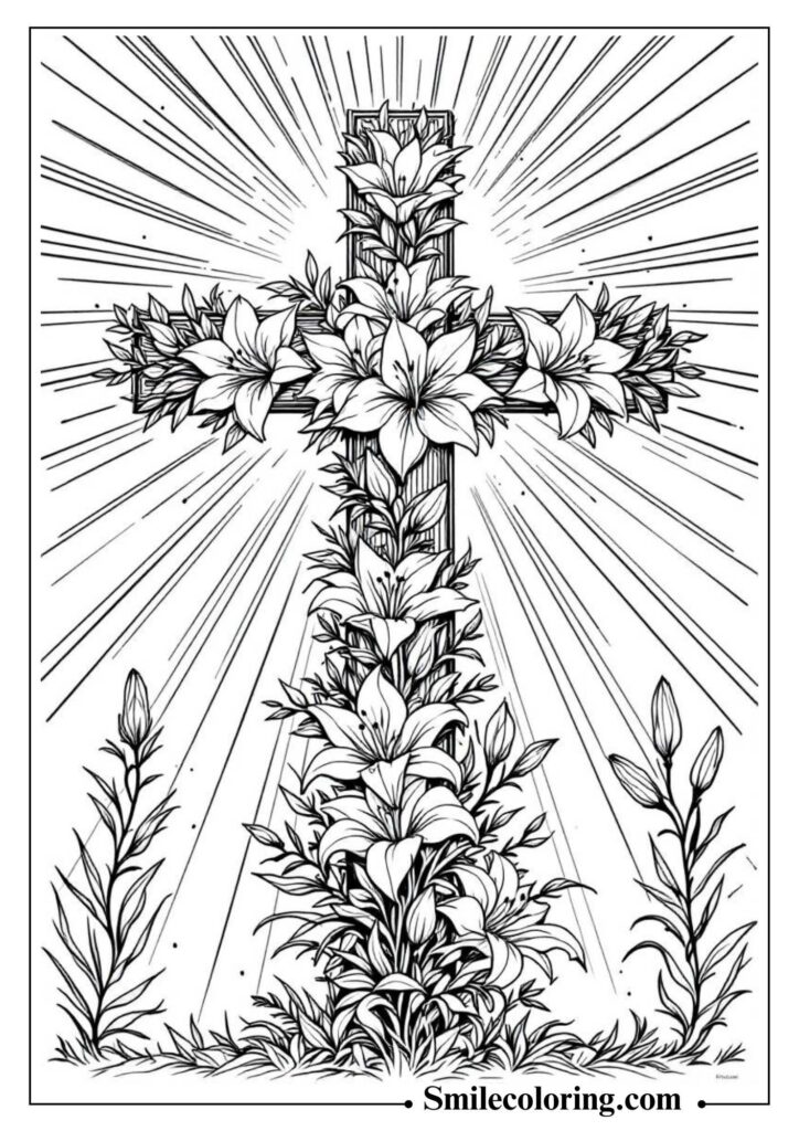 Religious Easter Cross with Lilies