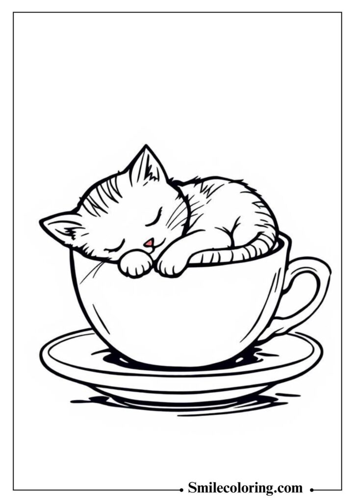 Sleeping Cat in a Teacup